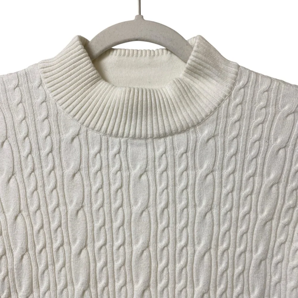 Lands’End white thick cotton cable knit long sleeve cozy warm sweater size small